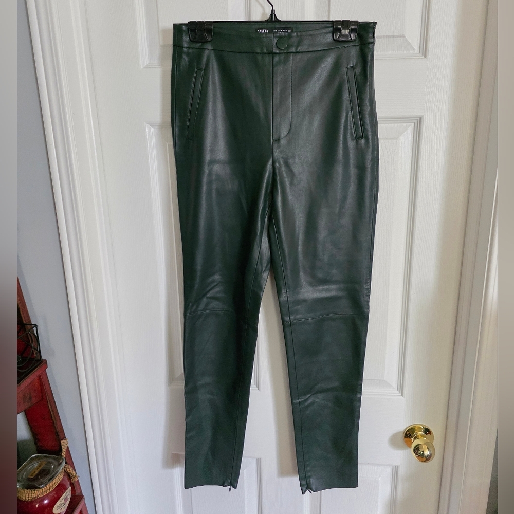 Zara Dark Green Leather Look Pants